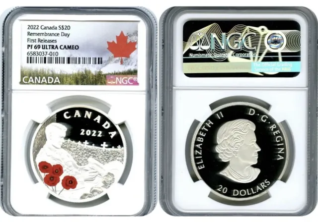 2022 $20 Canada Silver Proof Ngc Pf69 Remembrance Day Poppy First Releases