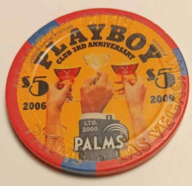 $5 Palms/Playboy Club 3rd Anniversary 03-06 Las Vegas Casino Poker Chip LTD 2000