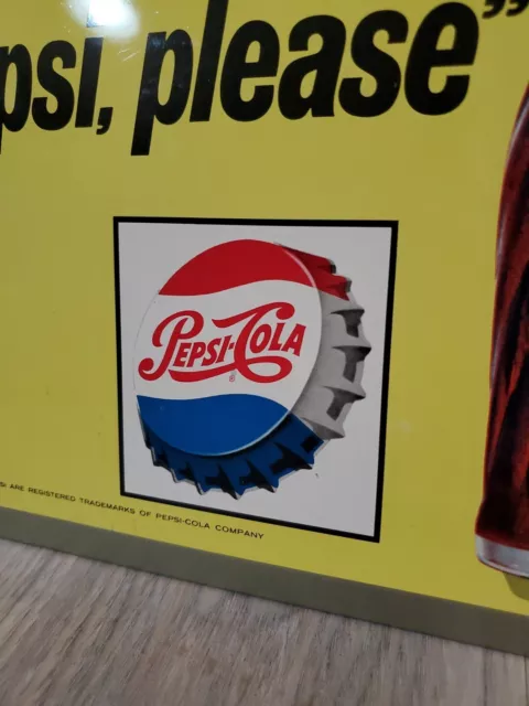 c.1960s Original Vintage Pepsi Sign Metal Say Pepsi Please Soda NEW OLD STOCK 3