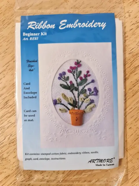 Ribbon Embroidery Card Kit Beginner Kit-Create a Card Envelope Included NOS
