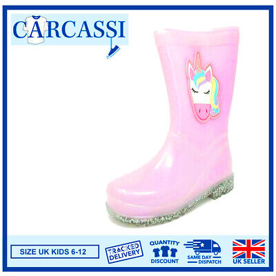 Girls Unicorn Wellies Childrens Kids Pink Wellington Rain Snow Boots