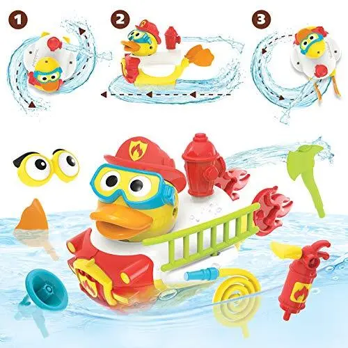 Yookidoo Jet Duck Firefighter Bath Toy with Powered Water Hydrant Shooter -
