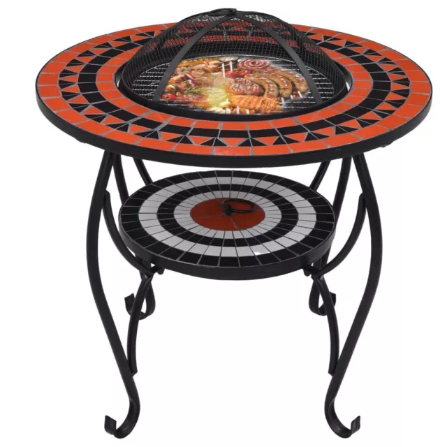 Mosaic Fire Pit Table Round Decorative Fireplace Ceramic BBQ Heater Terracotta 3