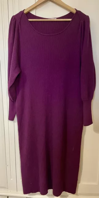 Womens Plus Size 22 Long Dress Purple Rib Knit Long Sleeve Stretch Scoop Neck