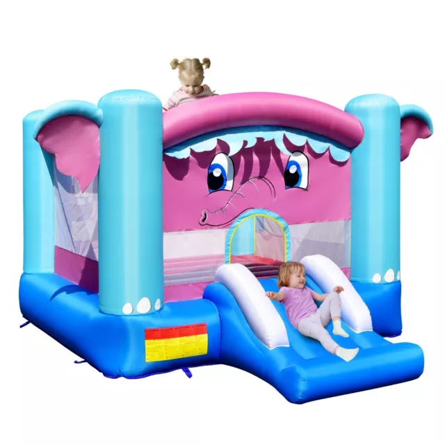 Château Gonflable pour Enfants Thème de l'Éléphant avec Trampoline Toboggan et