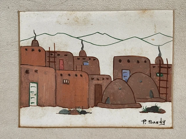 Vtg 1950s Watercolor Painting~Taos Indian Pueblo~NM~Peggy Sandy~Smithsonian Art!