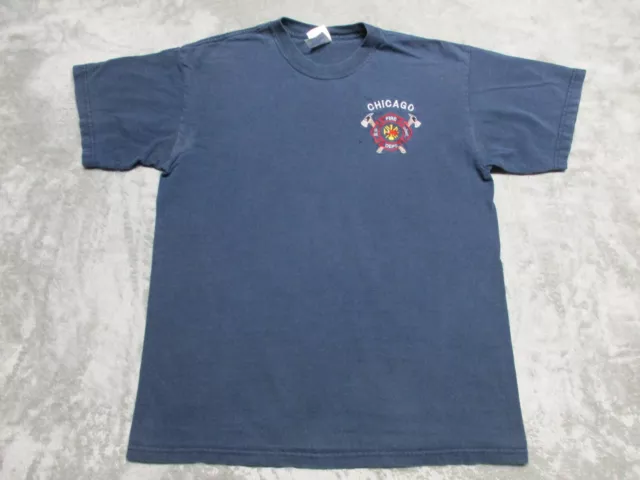 VINTAGE Chicago Fire Department Shirt MEDIUM Blue Red CFD FD Firemen 90s Mens