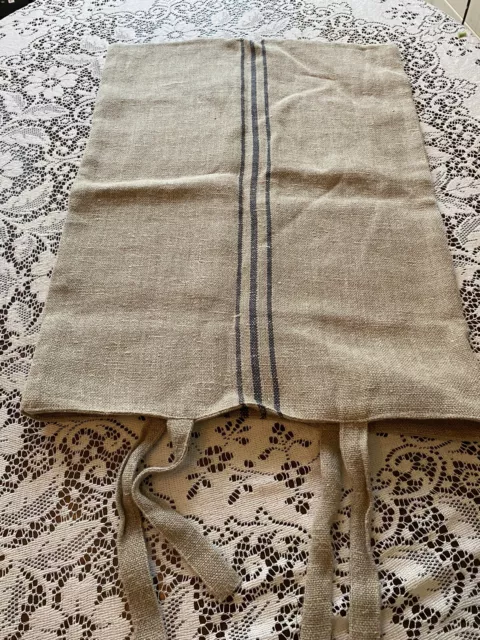 POTTERY BARN BLUE-STRIPE LINEN HEMP FRENCH GRAIN SACK TIE PILLOW COVER  19x26”