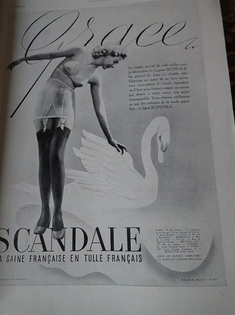 SCANDALE gaine en tulle publicité papier ILLUSTRATION 1940 col