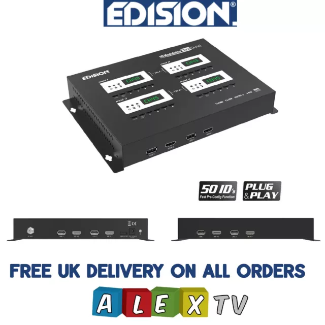 Edision HD Modulator 3in1 Quad HDMI to Coax DVB-T/ISDB-T with 4 HDMI In & 2 Out