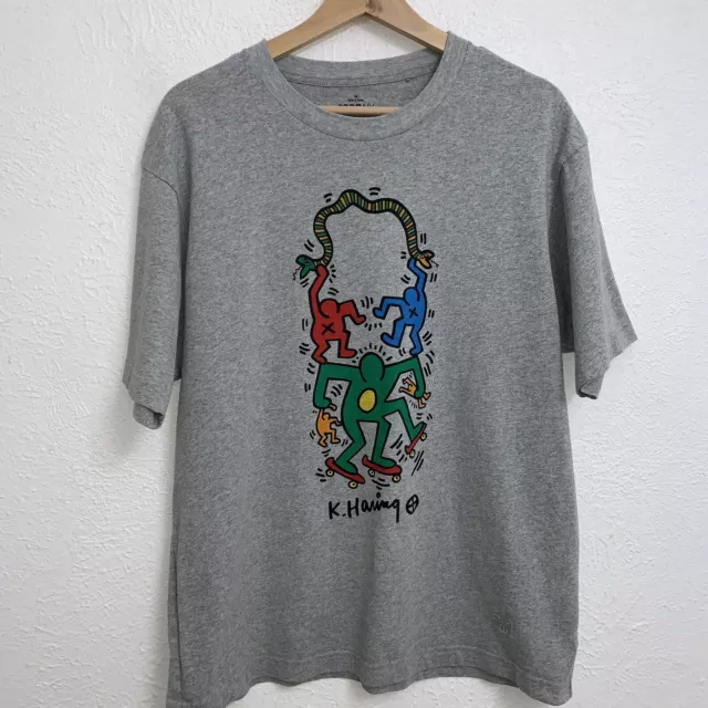 Uniqlo SPRZ NY Keith Haring Art Tee Gray T-Shirt Snake Embroider Dog Sz Medium