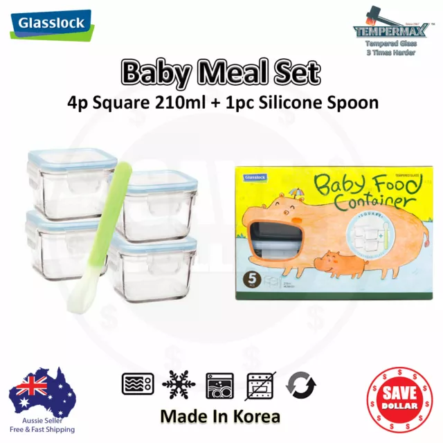 GLASSLOCK 210ml 5p Baby Meal Set Square Glass Container Food Storage BPA-free