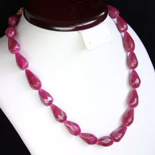 Gorgeous 410.00 Cts Natural Faceted Pear Enhanced Ruby Beads Necklace Strand