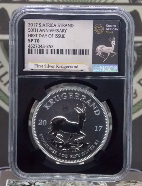 2017 South African 1oz Silver *KRUGERRAND* 50th Anniversary NGC SP70 #252 FDOI