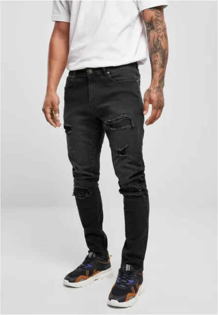 URBAN CLASSICS Pantaloni Jeans uomo Heavy Destroyed Slim Fit Denim Black