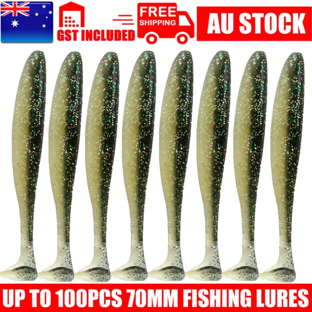 Up to100Soft Plastic Fishing Lures 70mm Paddle TAIL FLATHEAD Bream Bass Cod Lure
