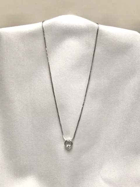 Nadri Clear Crystal Open Heart Pendant Necklace Silver Tone 16” Dainty EUC