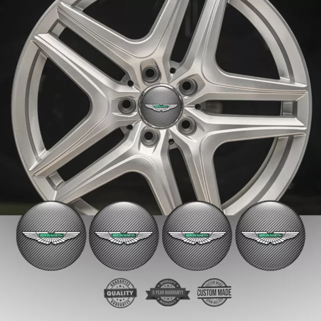 Set of 4 Silicone Center Wheel Cap Stickers Aston Martin Emblem Logo Decals Rims