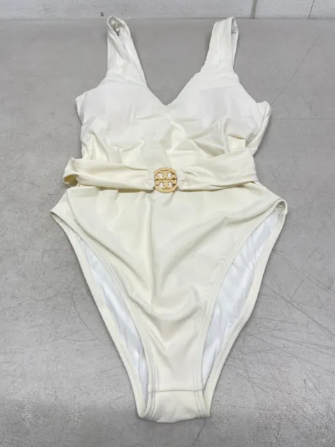 Tory Burch Miller Plunge One-Piece Swimsuit - New Ivory - Size S