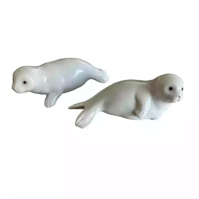 Vintage Otagiri Hand Painted Grey Baby Seal Sea Lion Ceramic Figurines set