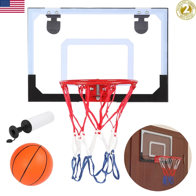 Wall Mounted Door Hanging Backboard Basketball Goal Hoop Rim Net Sport+Pump Ball