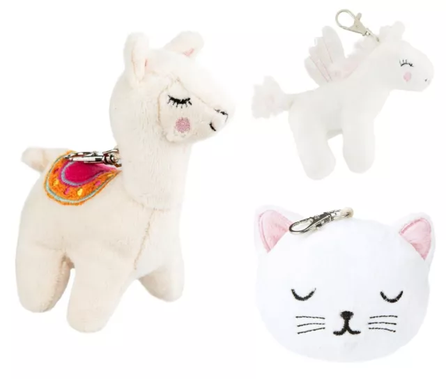 Cat Unicorn Llama Soft Plush Fluffy Bag Charm Keyring White Sass & Belle