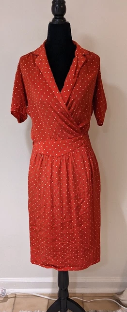 Vintage 1980s Carole Little Red White Polka Dot Women's Wrap Dress Size 4 Silk