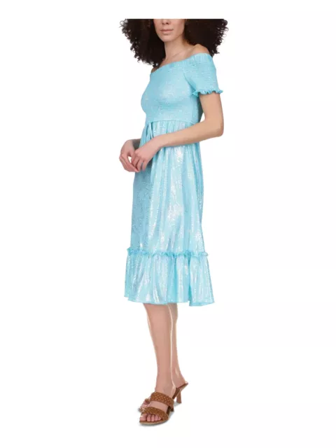 MICHAEL KORS Womens Turquoise Waist Short Sleeve Midi Party Fit + Flare Dress XL