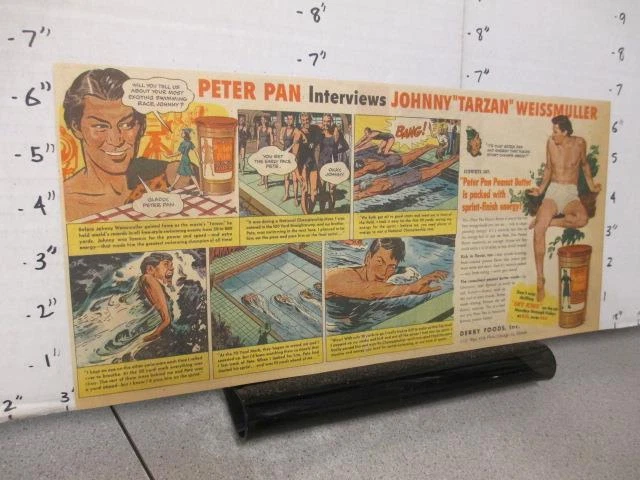 newspaper ad 1947 PETER PAN peanut butter jar comic Johnny Weissmuller Tarzan