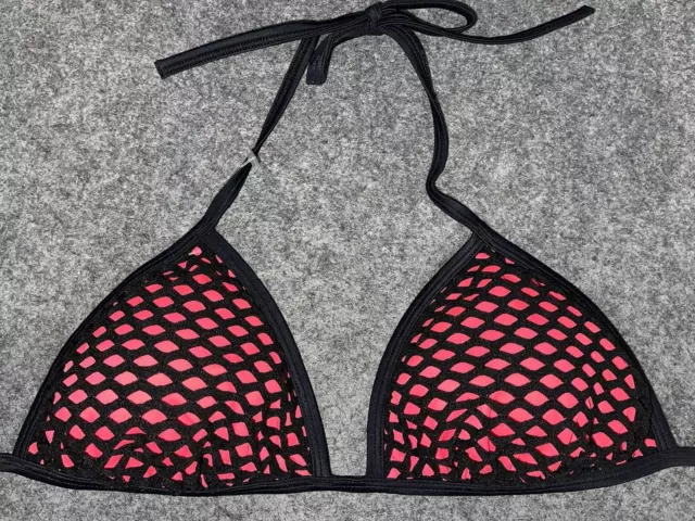 Victorias Secret Womens Bikini Swim Top Triangle L Pink Black Fishnet Sexy