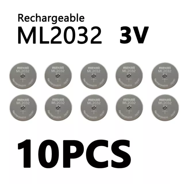 Rechargeable 65mAh ML2032 2032 Battery Electronics 3V CMOS Calculators New 10PCS