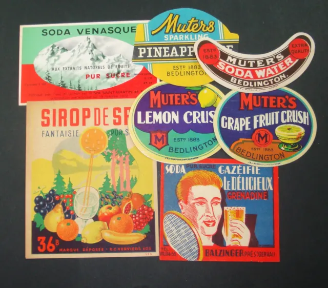 Lot 7 Etiquettes Anciennes Soda Sodas Boisson Alcool Sirop Liqueurs Old Labels