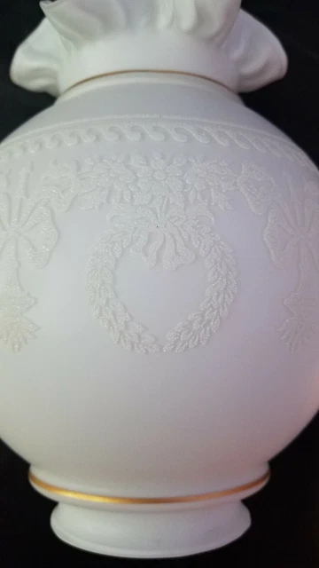 Vtg Large Victorian VV MADE IN FRANCE Satin White Embossed Glass Lamp Shade 6