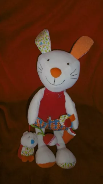 Doudou Peluche Lapin d'Activites Beige Rouge Vert Nature Et Découvertes 2 DISPOS