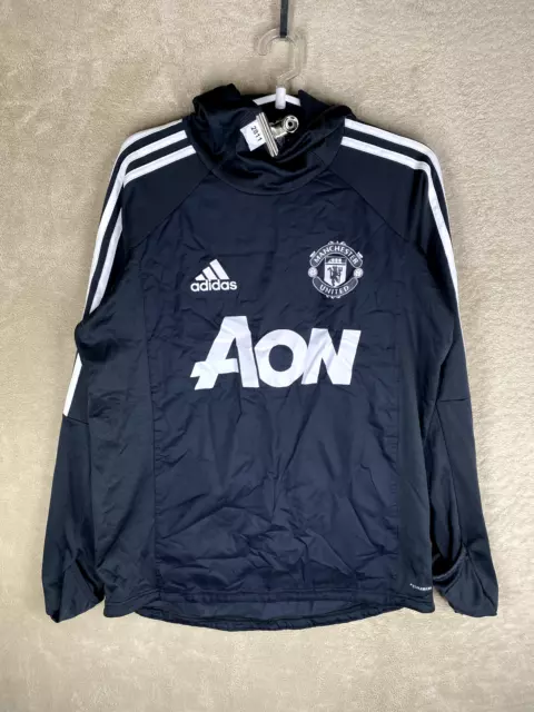 adidas Manchester United Hoodie Pullover Jumper Size 95 Mens Black Logo Sports