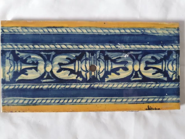 Charming Antique Hand Painted Border Tile, Approx 8 X 4 Inch (E) W B Simpson