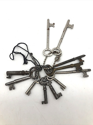 Lot Of 12 Antique Skeleton Keys Hollow Barrel Key Door Lock Brass Heart Germany