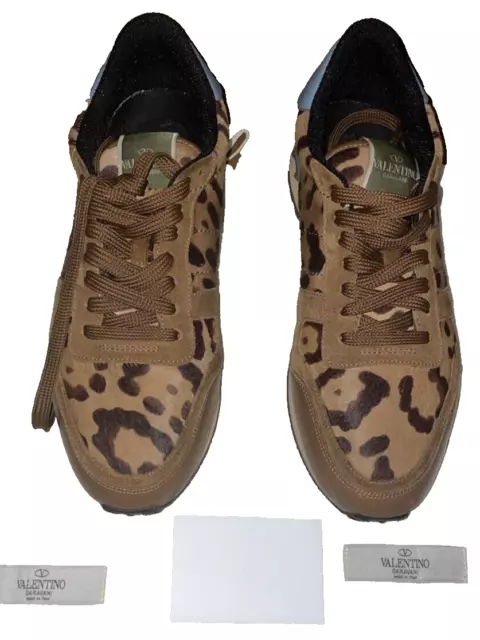 Pre-Owned Valentino Calf Hair Leopard Rockrunner Mens Men Sneaker Size 7: