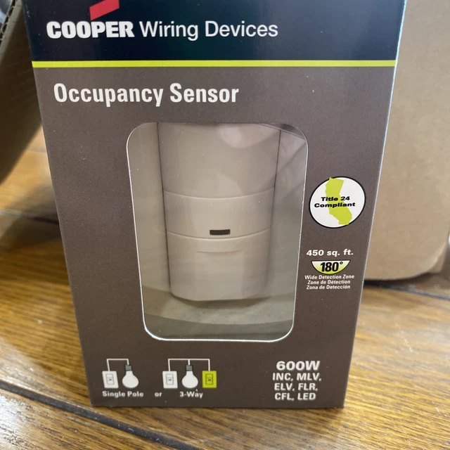 COOPER WHITE PIR Occupancy Motion Sensor Switch 120/277V No Neutral 15