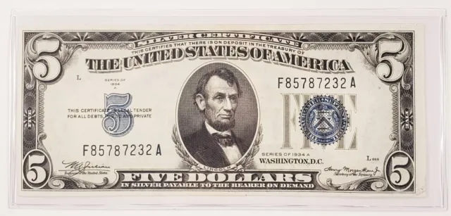 1934-A $5 Silver Certificate About Uncirculated FR #1657