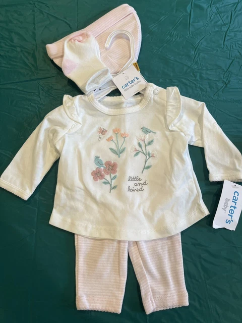 Carter's Baby Girls 4-pc (Hat,Socks,Shirt,Pant) Pant Set, Newborn White Pink