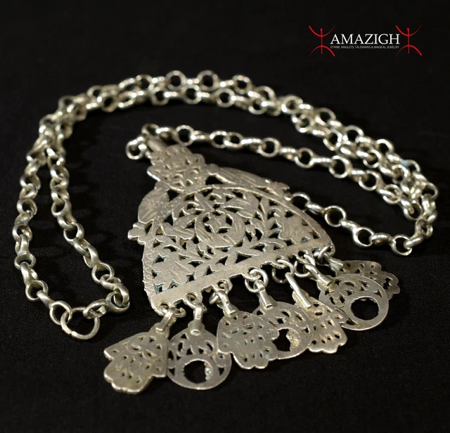 Old Berber Silver Necklace – Hands of Fatima, Crescent - Tunisia