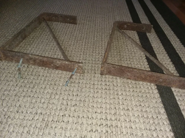 Pair Vtg Sign Shelf Brackets counter supports 12 X 16" old rustic cast iron 3