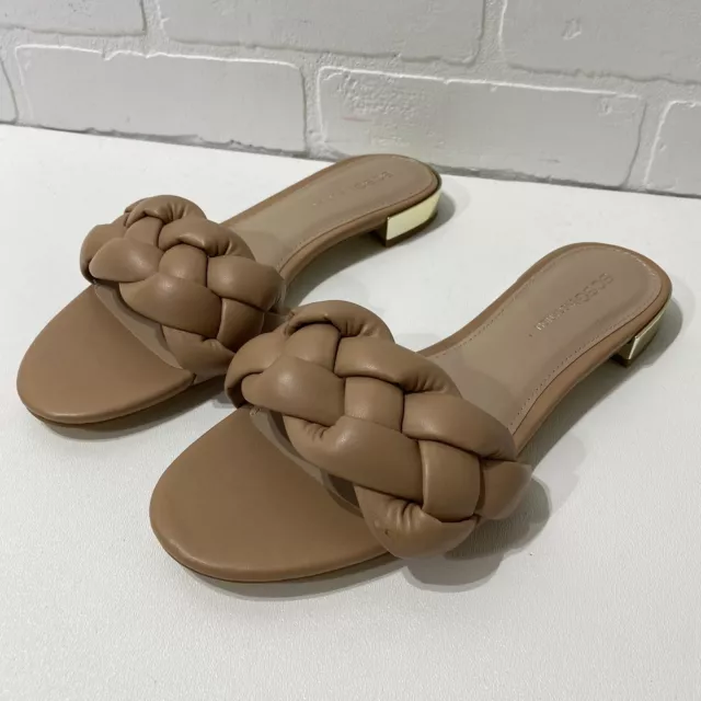NEW - BCBGeneration Daiya Braided Straps Flat Sandals Slide-On Tan Women 9m $89