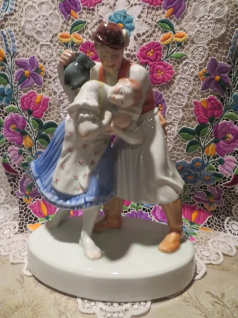 Herend, Dancing Pair Folklore, Antique Handpainted Porcelain Figurine