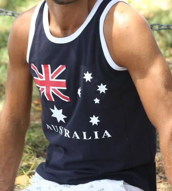 Mens Singlet Top T Shirt Australian Australia day Souvenir Cotton Aussie flag