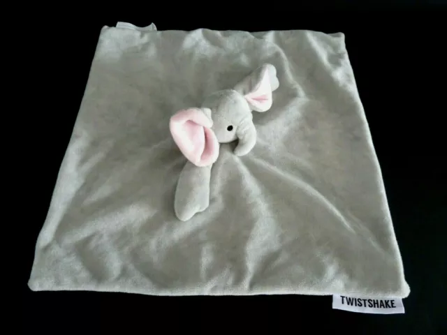 NR2- DOUDOU PLAT TWISTSHAKE ELEPHANT GRIS ROSE CARRE 33cm - ETAT NEUF