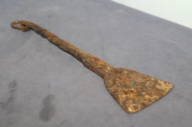 Antique Iron Primitive Hand Forged Spatula Wrought Kitchen Tool . 19th C. 3