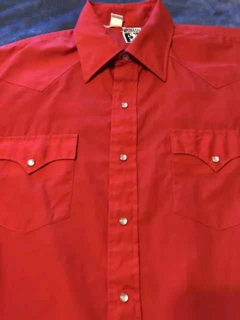 VTG Karman sz L Mens Red Cowboy Western Rockabilly Pearl Snap Shirt EUC