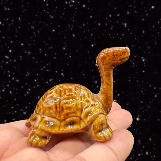 Vintage Japanese Ceramic Turtle Figurine Brown Glaze Figure Japan 3”W 2”T